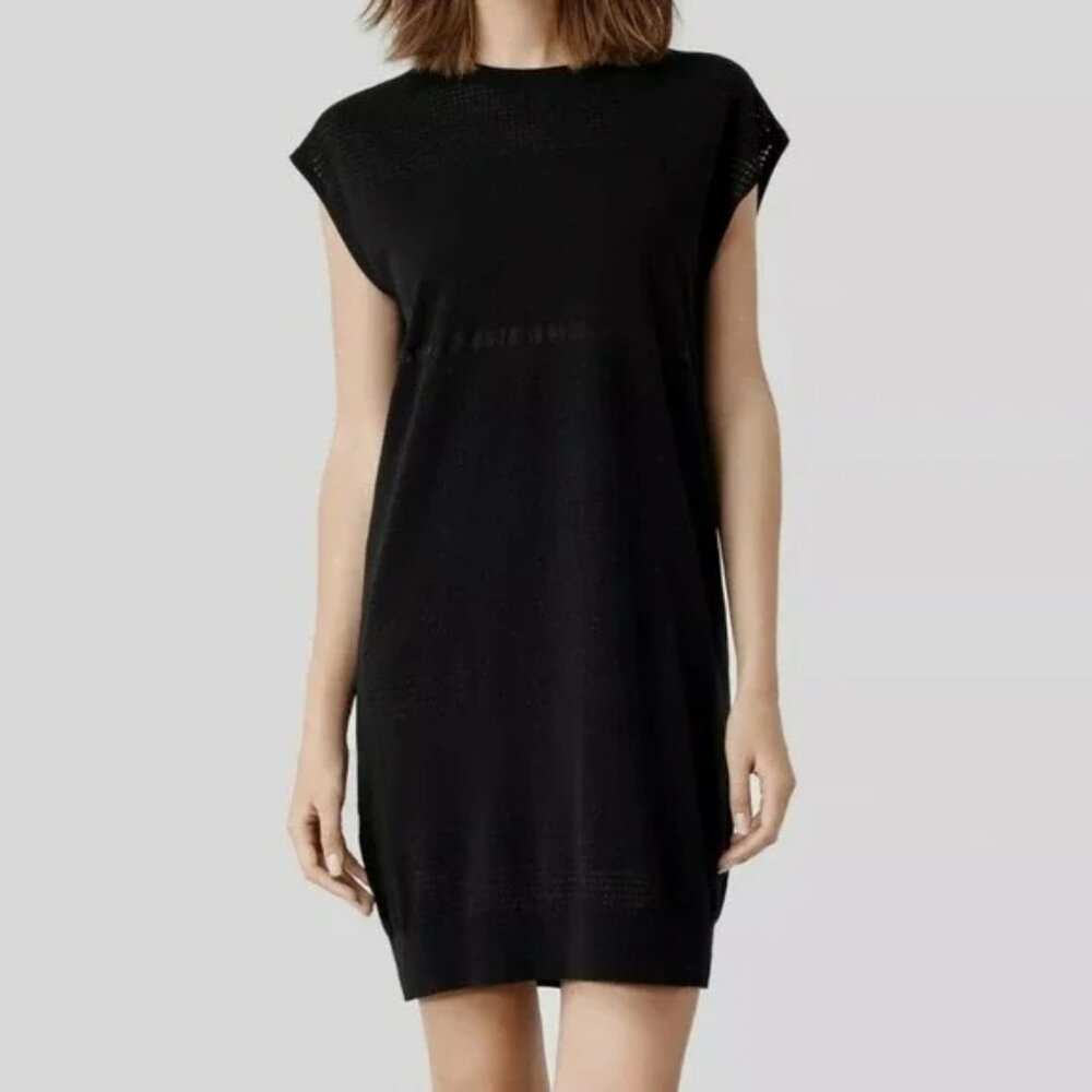 All Saints Black Knit Filament Dress US 4 Quiet Luxury Minimalist Capsule